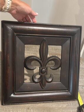 Decorative Fleur-de-Lis Wall Plaque in Dark Brown